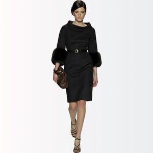 Michael Kors Collection $3995 Runway Black Wool Mink Cuffs Stand Collar Dress 4